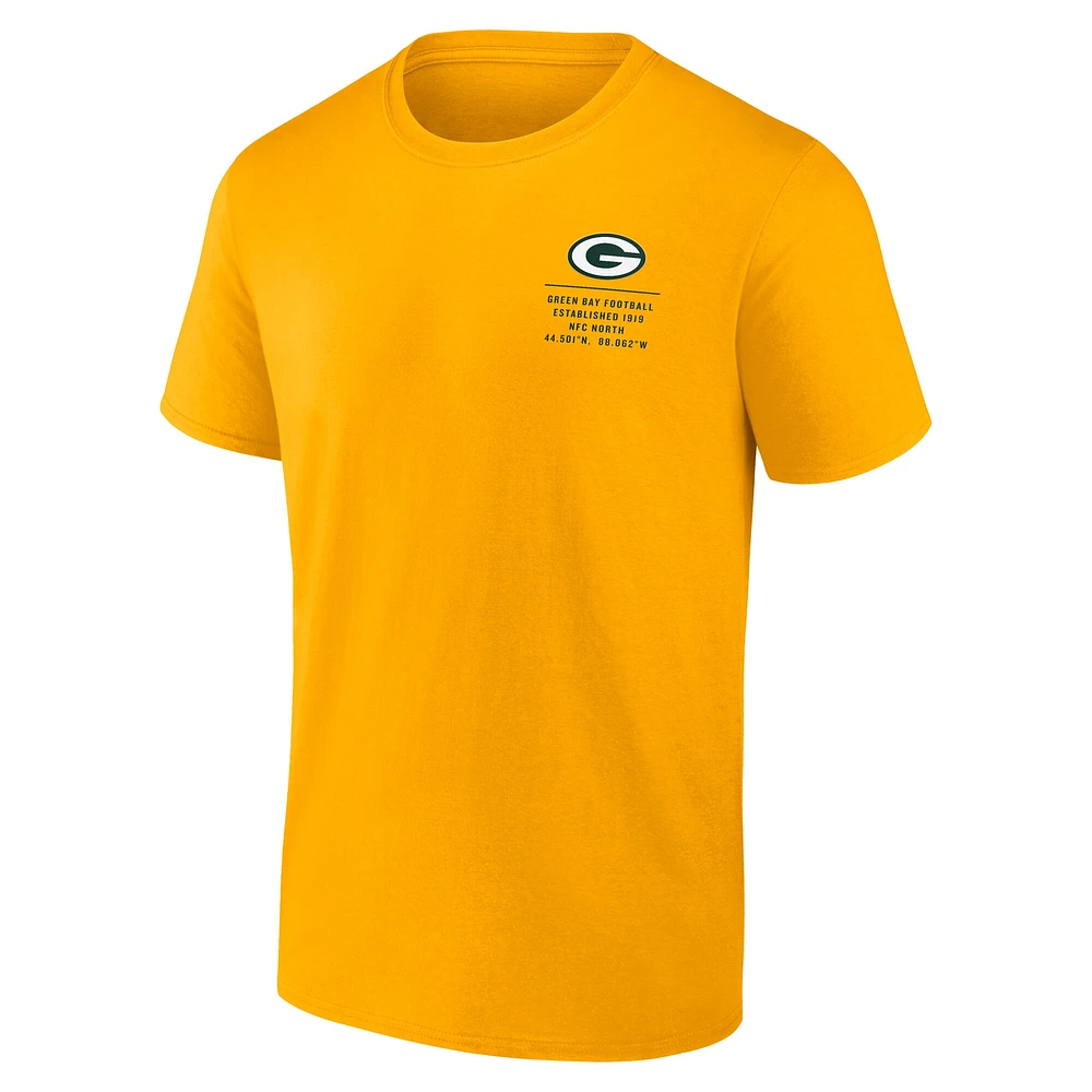 T-shirt Fanatics Gold pour homme avec statistiques répétées des Packers de Green Bay