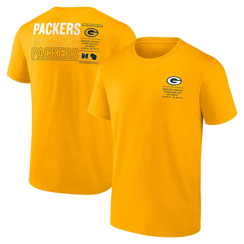 T-shirt Fanatics Gold pour homme avec statistiques répétées des Packers de Green Bay