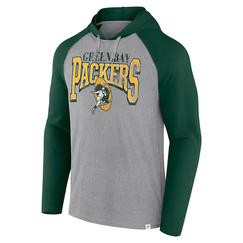 Men's Fanatics Gray/Green Green Bay Packers Under Center Long Sleeve Hoodie T-Shirt