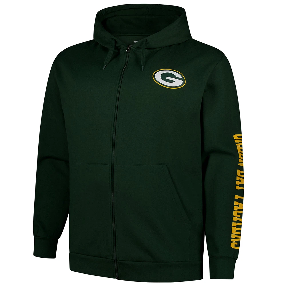 Men's Fanatics  Green Bay Packers Big & Tall Sleeve Hit Full-Zip Hoodie