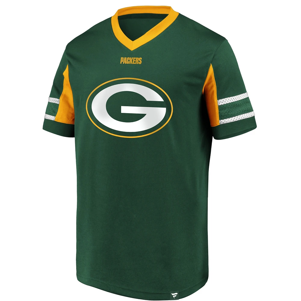 T-shirt à col en V avec logo emblématique Hashmark Fanatics Green Bay Packers pour hommes