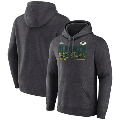 Men's Fanatics  Heather Charcoal Green Bay Packers 2024 NFL Playoffs Fleece Pullover Hoodie