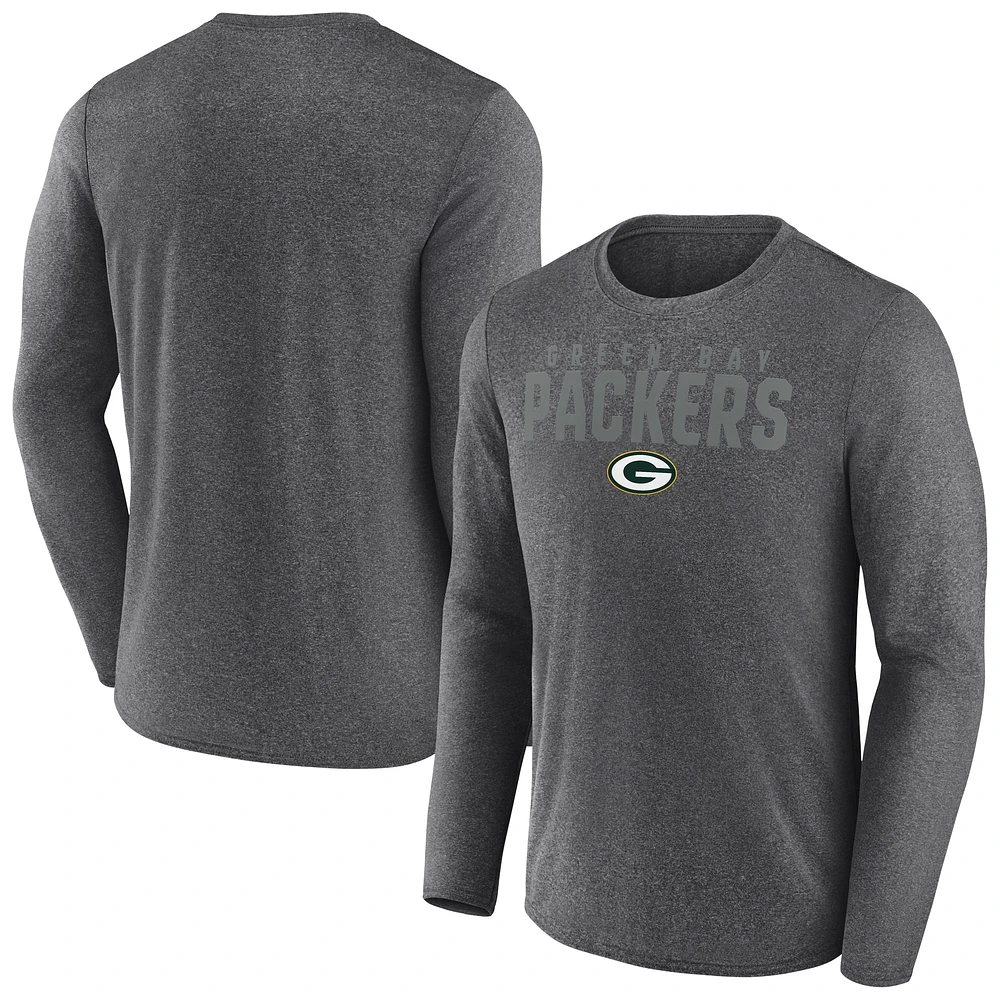 T-shirt à manches longues Fanatics Heather Charcoal Green Bay Packers Blackout pour homme