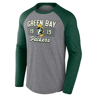 Men's Fanatics  Heather Gray/Heather Green Bay Packers Weekend Casual Raglan Tri-Blend Long Sleeve T-Shirt