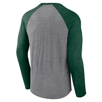 Men's Fanatics  Heather Gray/Heather Green Bay Packers Weekend Casual Raglan Tri-Blend Long Sleeve T-Shirt