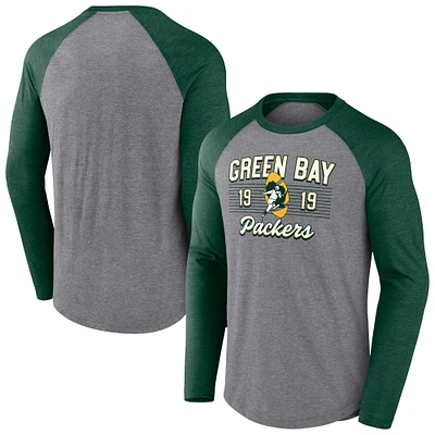 Men's Fanatics  Heather Gray/Heather Green Bay Packers Weekend Casual Raglan Tri-Blend Long Sleeve T-Shirt