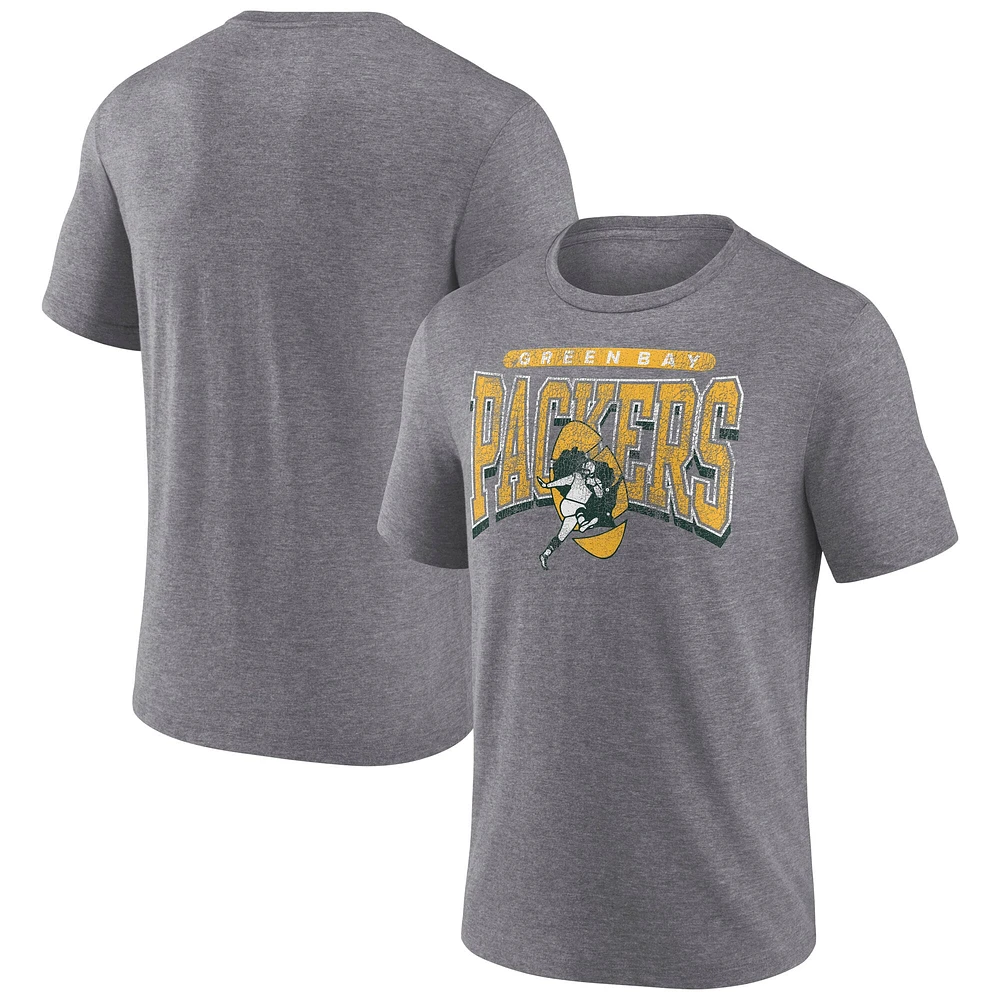 Men's Fanatics Heather Gray Green Bay Packers Warped Block Tri-Blend T-Shirt