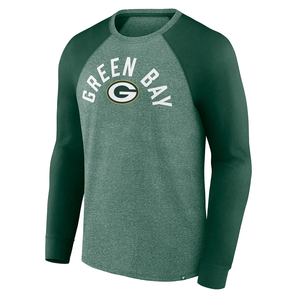 T-shirt à manches longues Fanatics Heather Green Bay Packers Arc Away Tri-Blend pour hommes