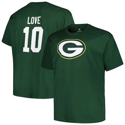 Fanatics pour hommes Jordan Love Green Bay Packers Big & Tall T-shirt avec nom et numéro de joueur