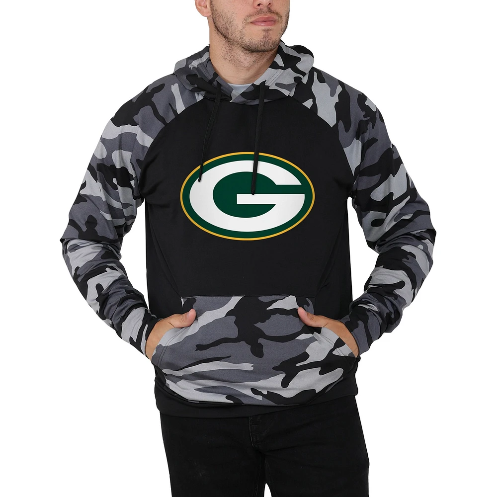 FOCO Black/Camo Green Bay Packers Raglan pour homme - Chandail à capuchon