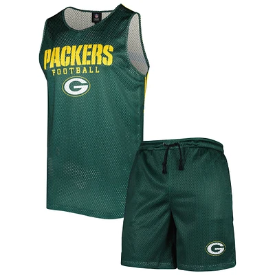 Men's FOCO Green Bay Packers Colorblock Mesh V-Neck & Shorts Set