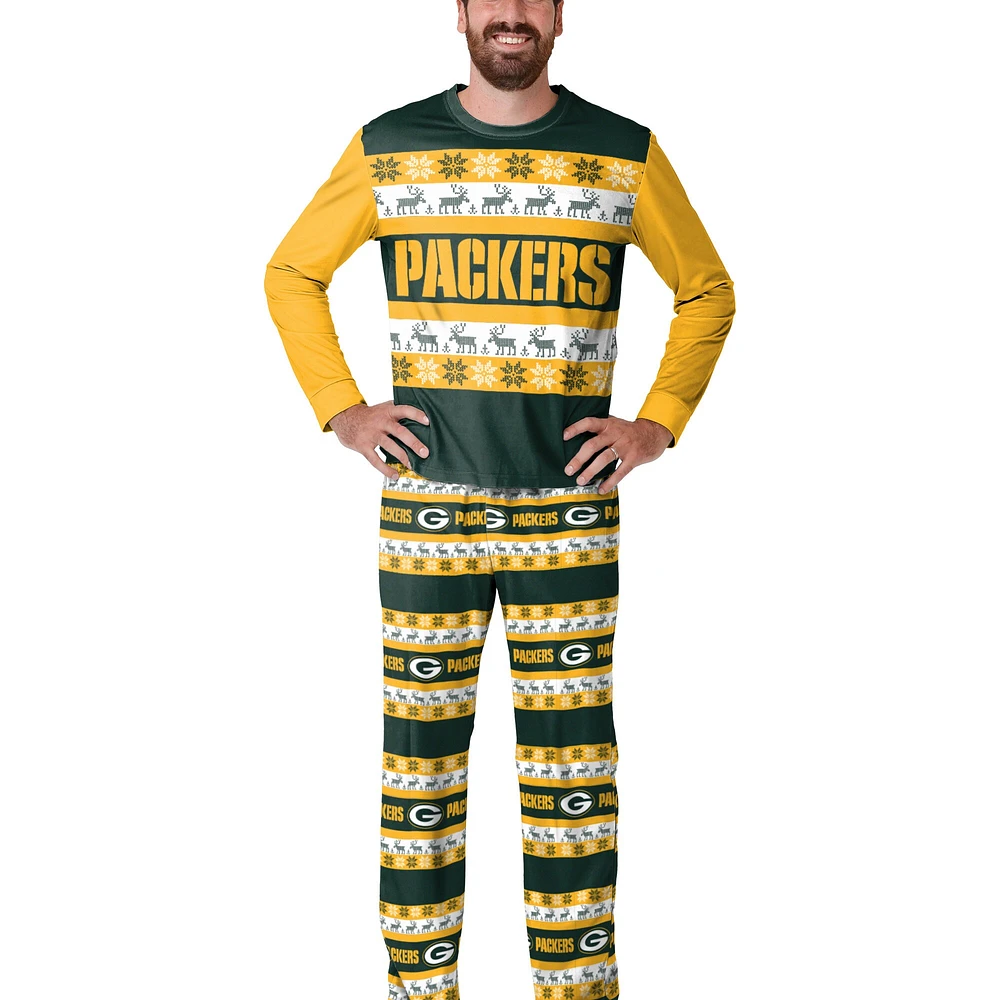 Men's  FOCO Green Bay Packers Wordmark Ugly Pajama Set