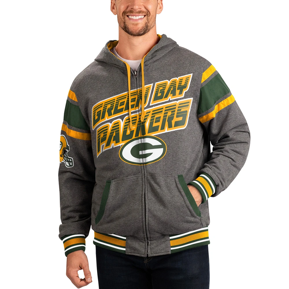 Men's G-III Sports by Carl Banks Green/Gray Green Bay Packers Extreme Full Back Reversible Hoodie Full-Zip Jacket