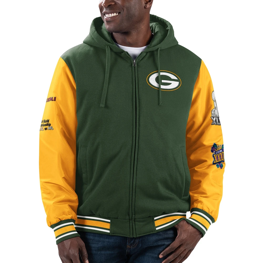 Veste à capuche entièrement zippée blocs de couleurs G-III Sports by Carl Banks pour hommes Green Bay Packers Player Option