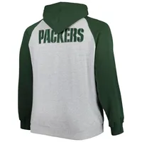 Men's Heather Gray Green Bay Packers Big & Tall Fleece Raglan Full-Zip  Hoodie Jacket