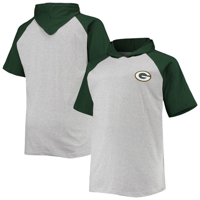 Sweat à capuche manches courtes raglan Big & Tall Green Bay Packers gris chiné/vert pour homme