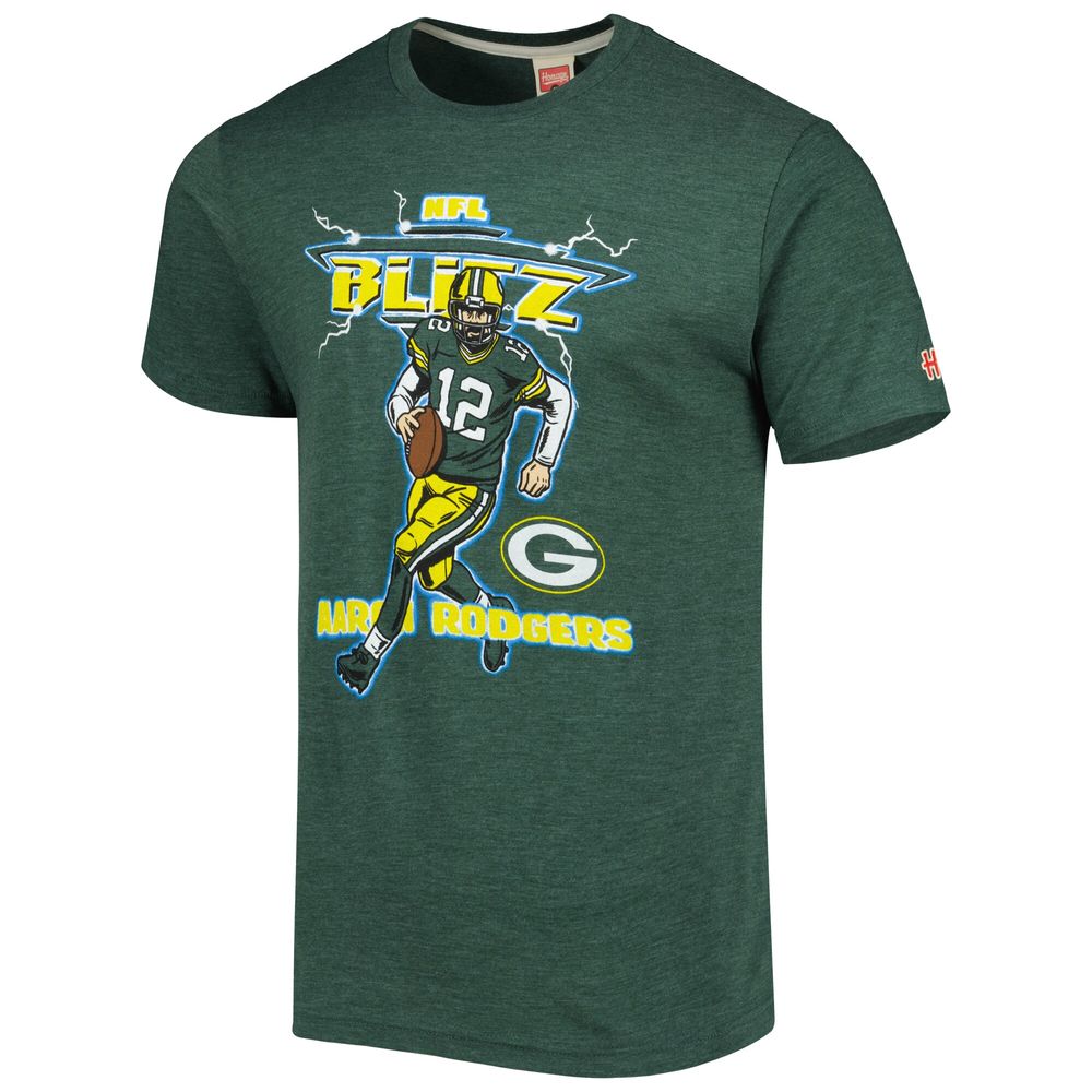 Men's Homage Aaron Rodgers Heathered Green Bay Packers NFL Blitz Player Tri-Blend T-Shirt