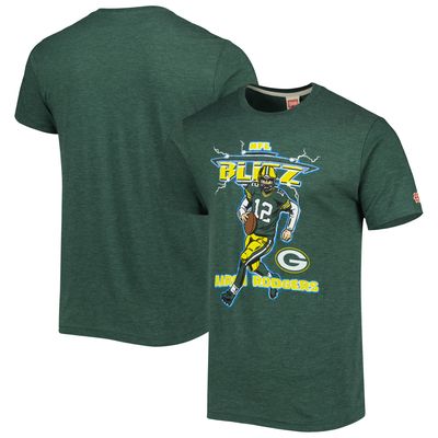 Men's Homage Aaron Rodgers Heathered Green Bay Packers NFL Blitz Player Tri-Blend T-Shirt