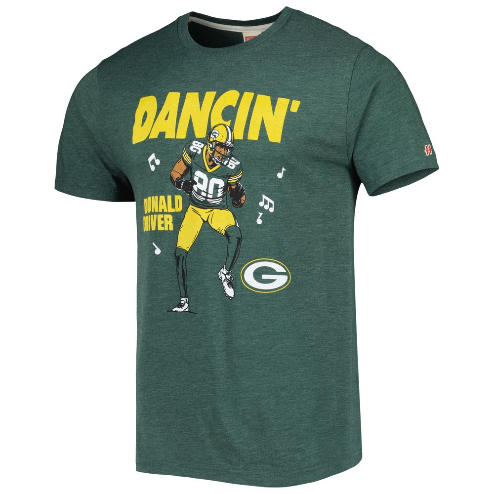 Men's Homage Donald Driver Heathered Green Bay Packers Caricature Retired Player Tri-Blend T-Shirt