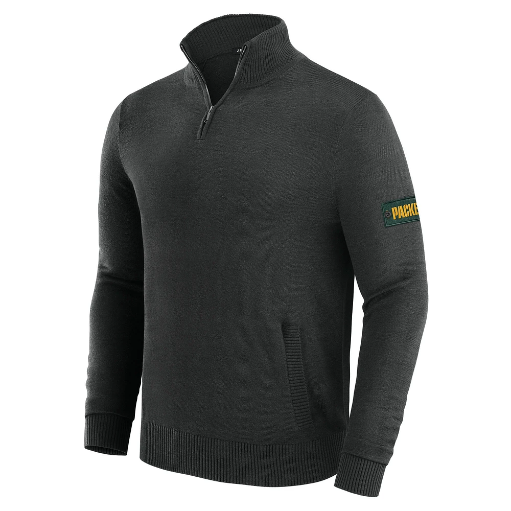 Men's J. Palmer Black Green Bay Packers Franchise Quarter-Zip Sweater