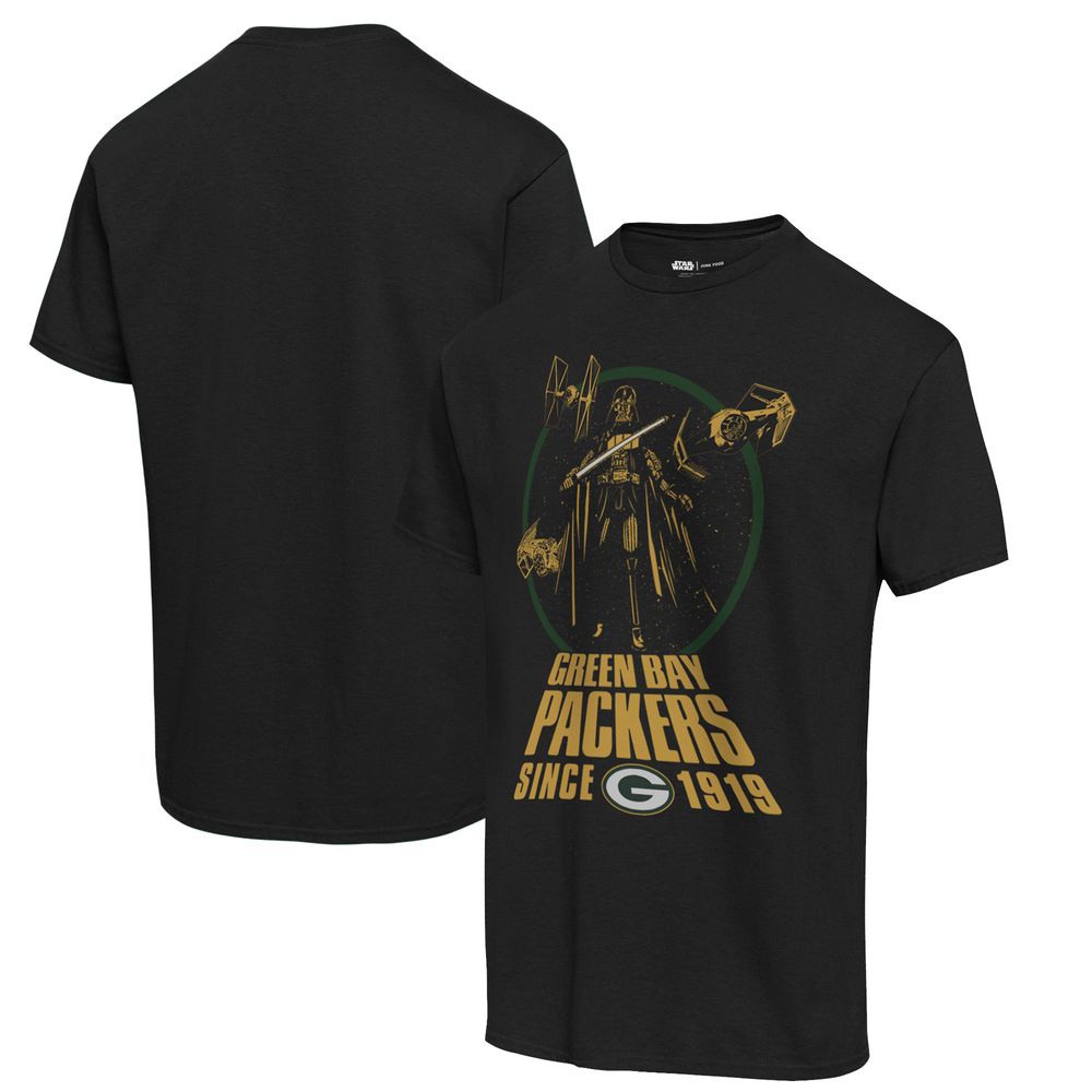 Men's Junk Food Black Green Bay Packers Disney Star Wars Darth Vader Title Crawl - T-Shirt