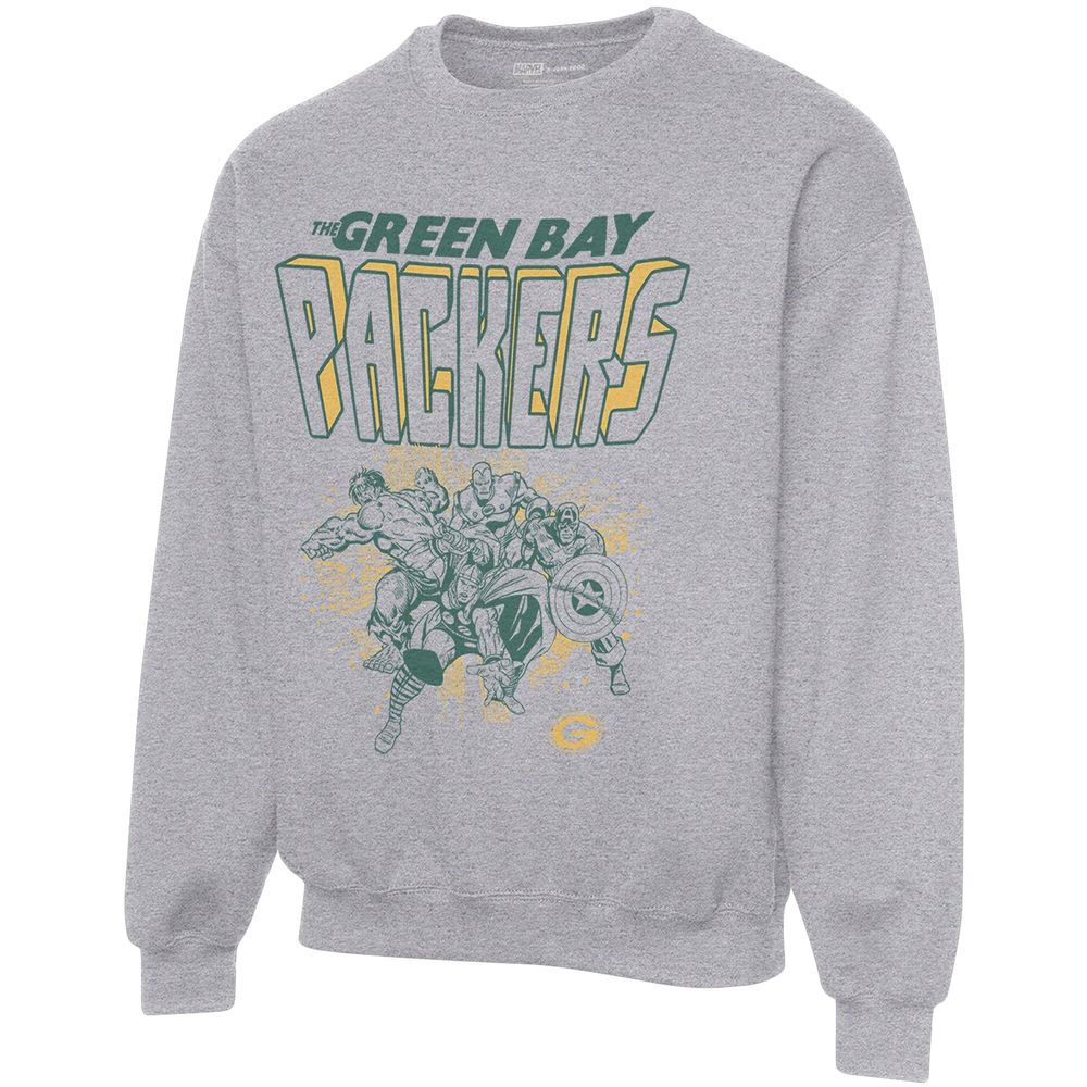 Men's Junk Food Heathered Gray Green Bay Packers Avengers Throwback - Pullover Sweatshirt