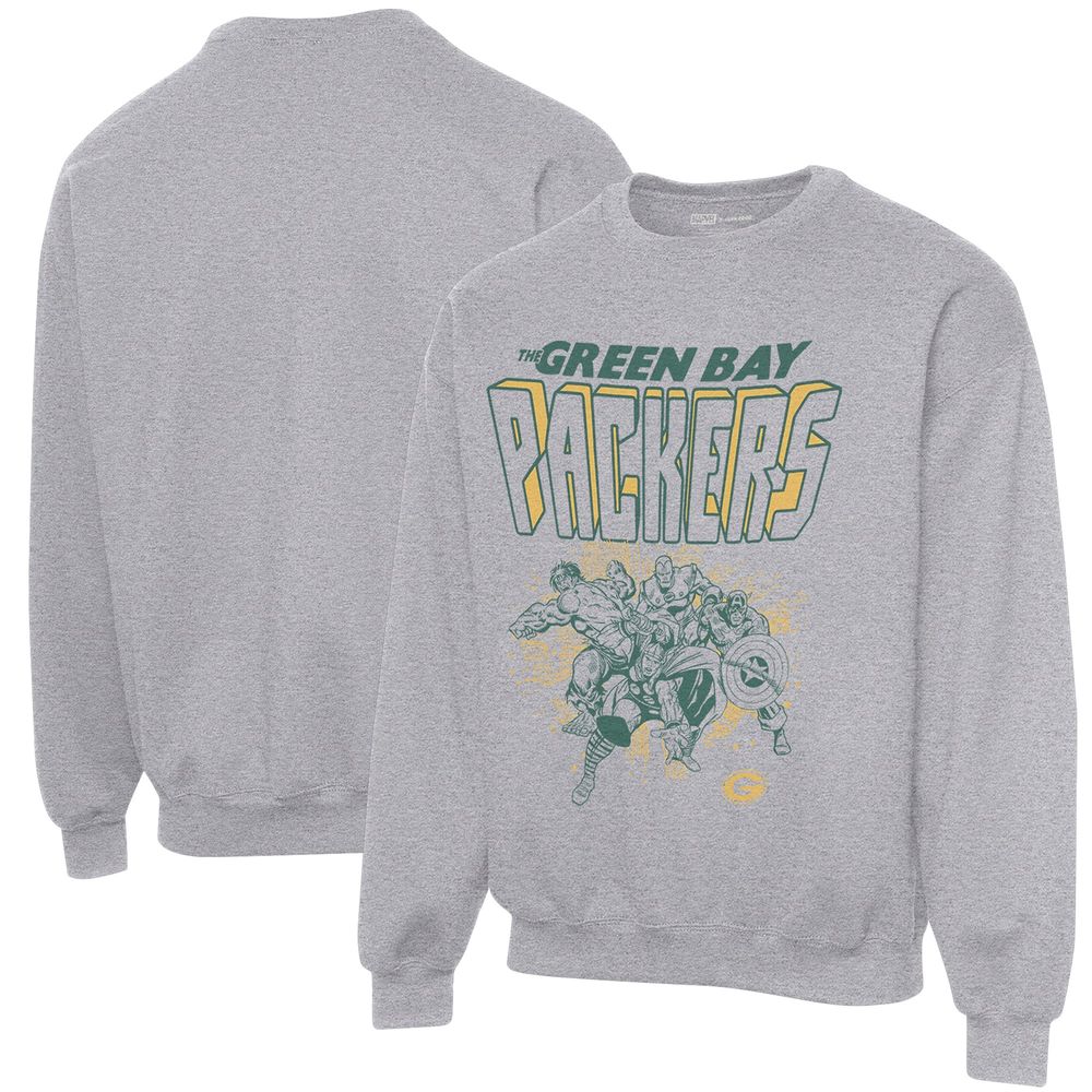 Men's Junk Food Heathered Gray Green Bay Packers Avengers Throwback - Pullover Sweatshirt