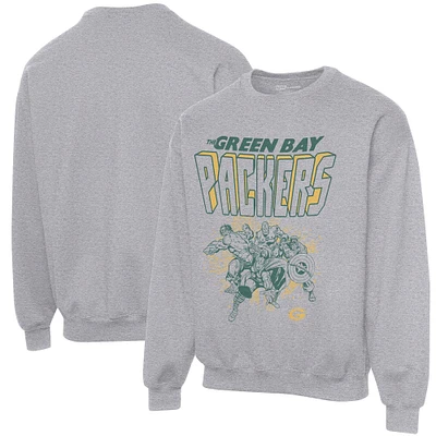 Men's Junk Food Heathered Gray Green Bay Packers Avengers Throwback - Pullover Sweatshirt