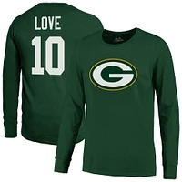 T-shirt à manches longues pour homme Majestic Threads Jordan Love Green Bay Packers avec nom et numéro