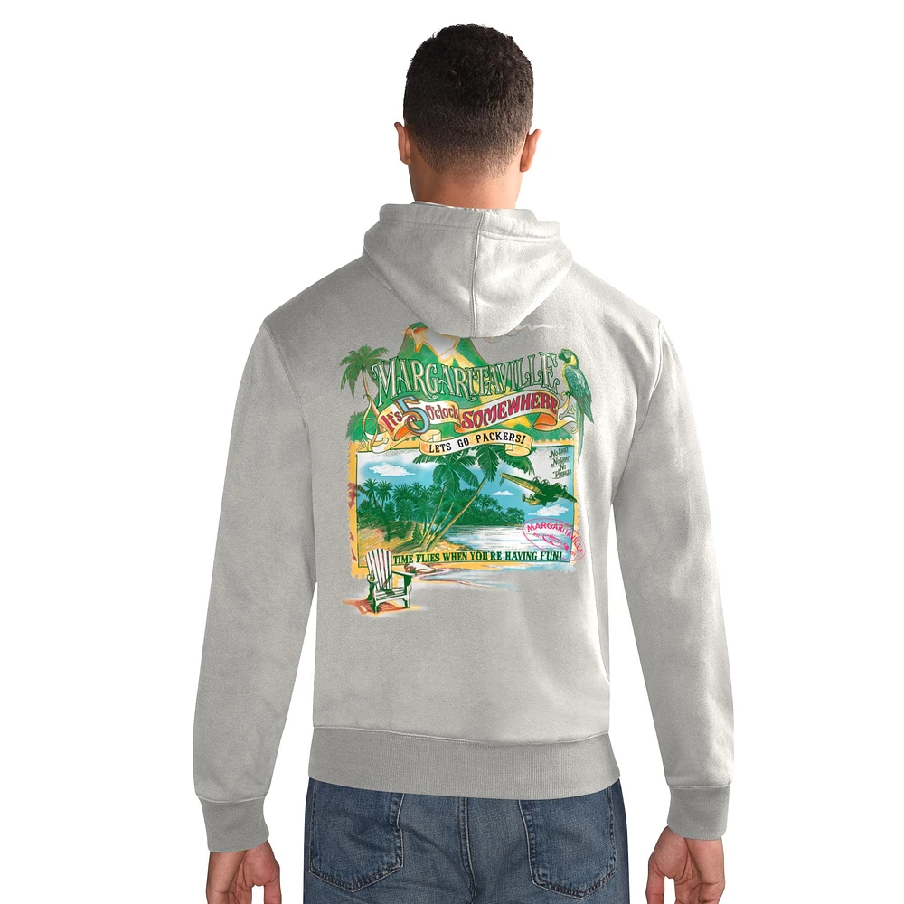 Men's Margaritaville  Gray Green Bay Packers Time Flies Garment Dyed Pullover Hoodie