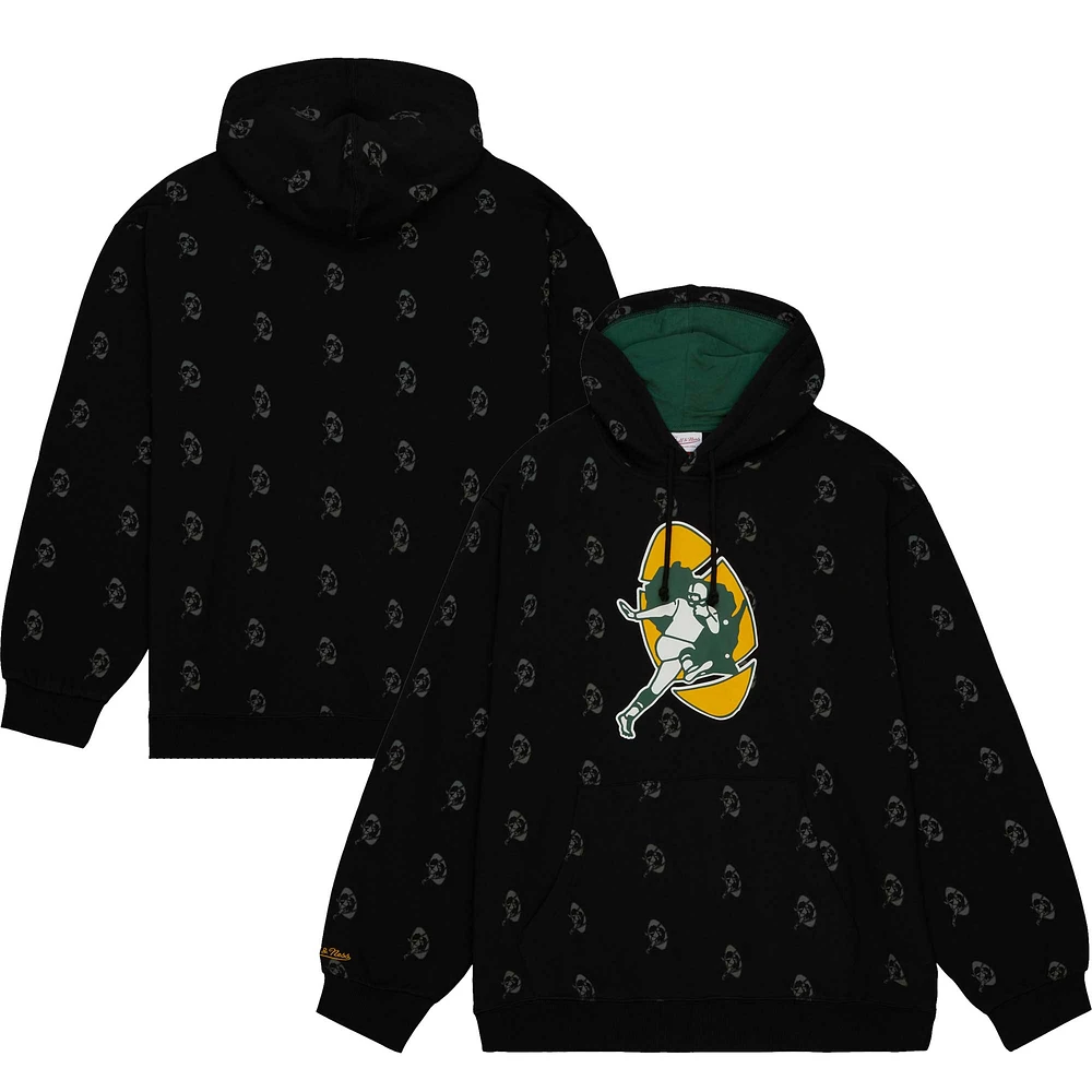 Sweat à capuche en polaire imprimé intégral Mitchell & Ness pour hommes, Green Bay Packers, noir