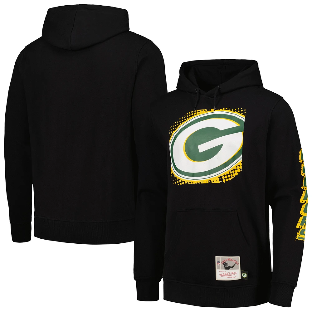 Men's Mitchell & Ness Black Green Bay Packers Gridiron Classics Big Face 7.0 Pullover Hoodie