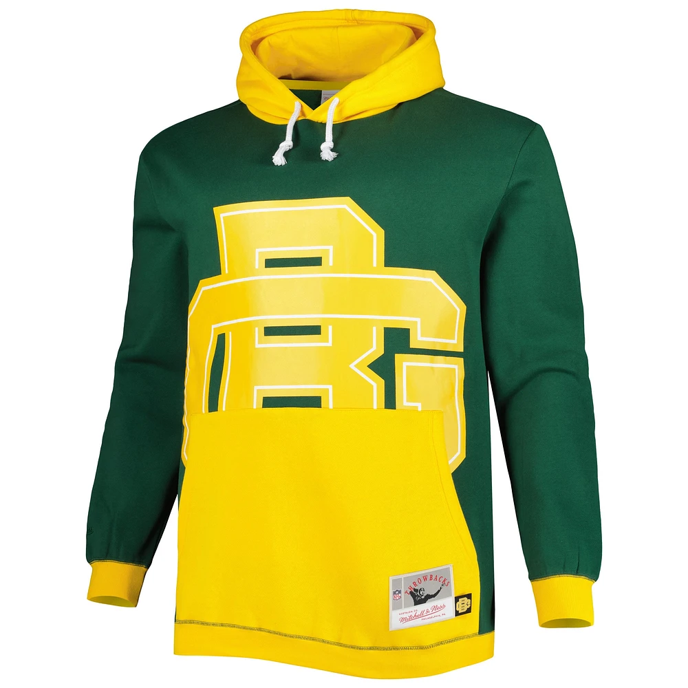 Men's Mitchell & Ness Green/Gold Green Bay Packers Big Tall Face Pullover Hoodie