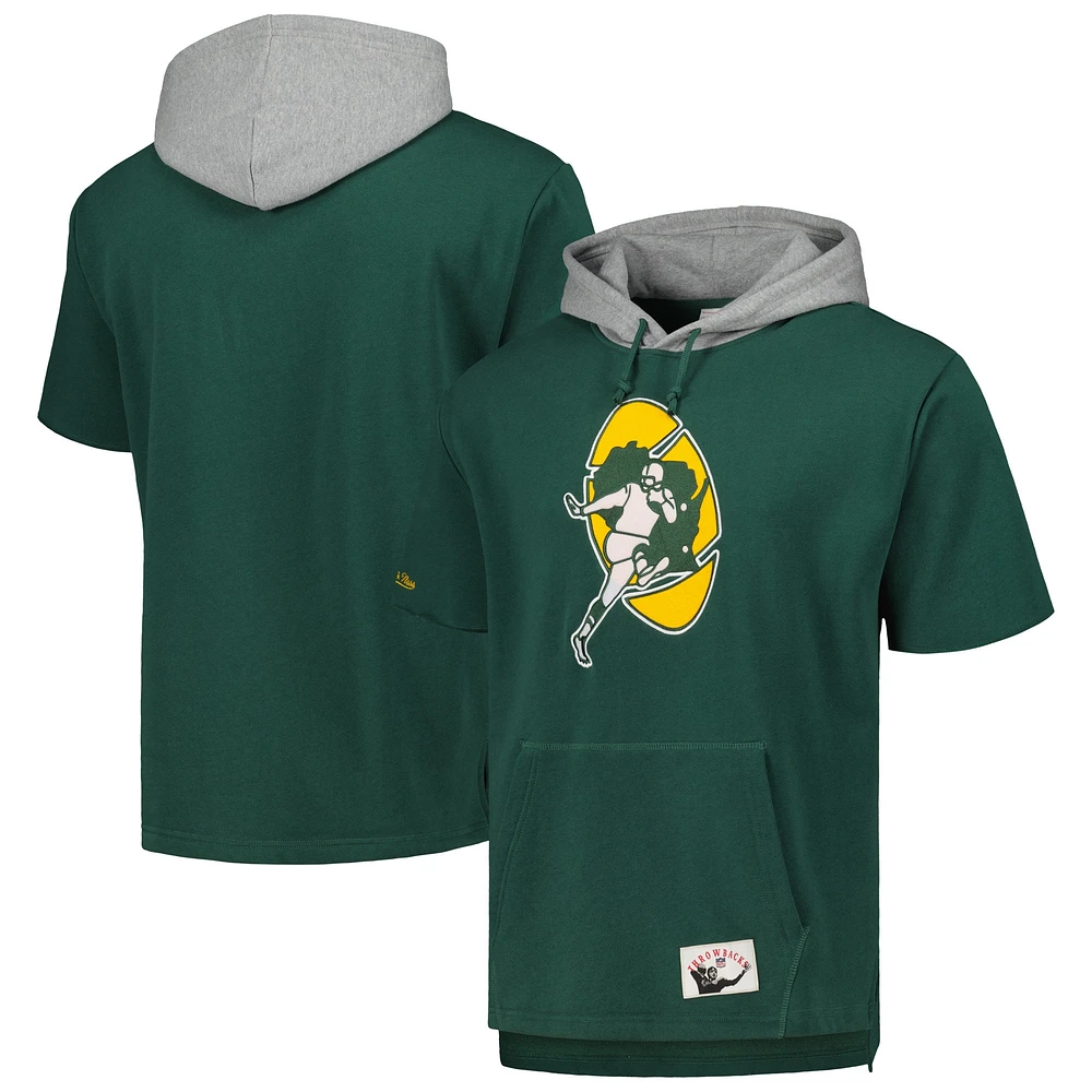 Chandail à capuchon manches courtes d'après-match Mitchell & Ness Green Bay Packers pour homme