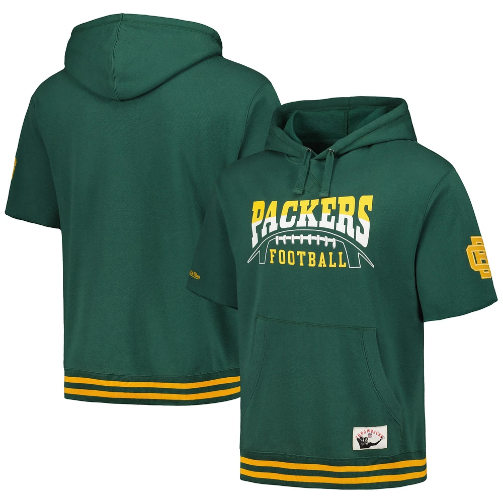 Men's Mitchell & Ness Green Bay Packers Pre-Game Short Sleeve Pullover Hoodie