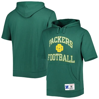 Sweat à capuche délavé manches courtes pour hommes Mitchell & Ness Green Bay Packers