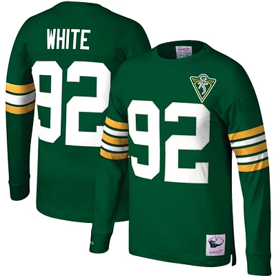 Haut à manches longues pour homme Mitchell & Ness Reggie Blanc Vert Green Bay Packers Throwback Nom et numéro du joueur la retraite