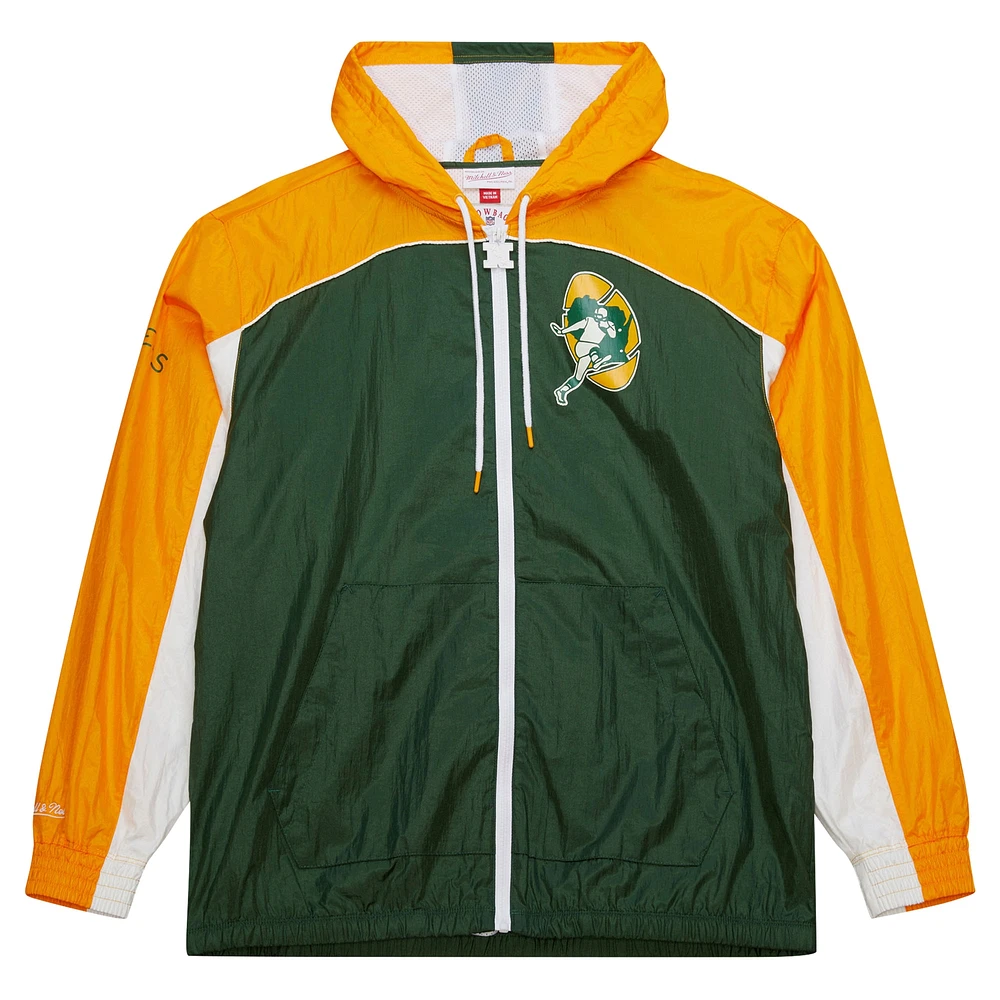 Men's Mitchell & Ness White Green Bay Packers Big Shot Premium Full-Zip Windbreaker