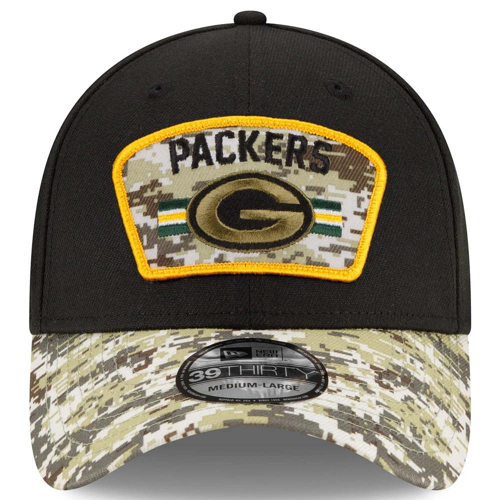 Men's New Era Black/Camo Green Bay Packers 2021 Salute To Service - 39THIRTY Flex Hat