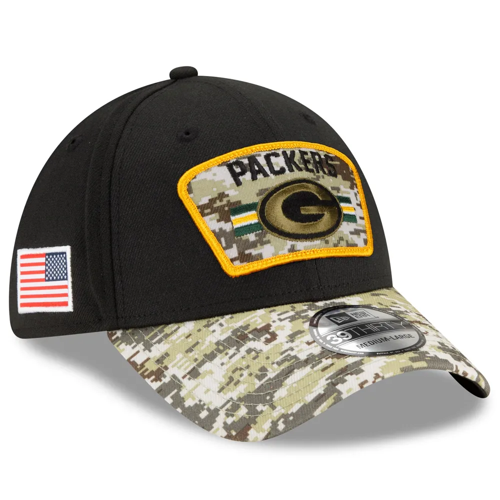 Casquette 39THIRTY Flex pour homme New Era Black/Camo Green Bay Packers 2021 Salute To Service