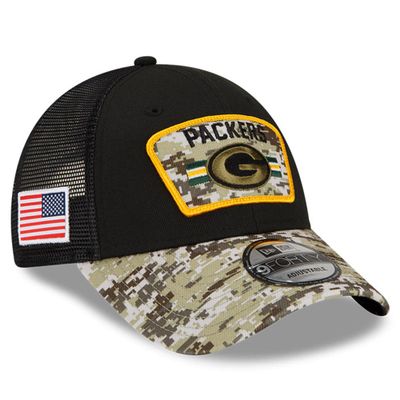 Men's New Era Black/Camo Green Bay Packers 2021 Salute To Service - Trucker 9FORTY Snapback Adjustable Hat