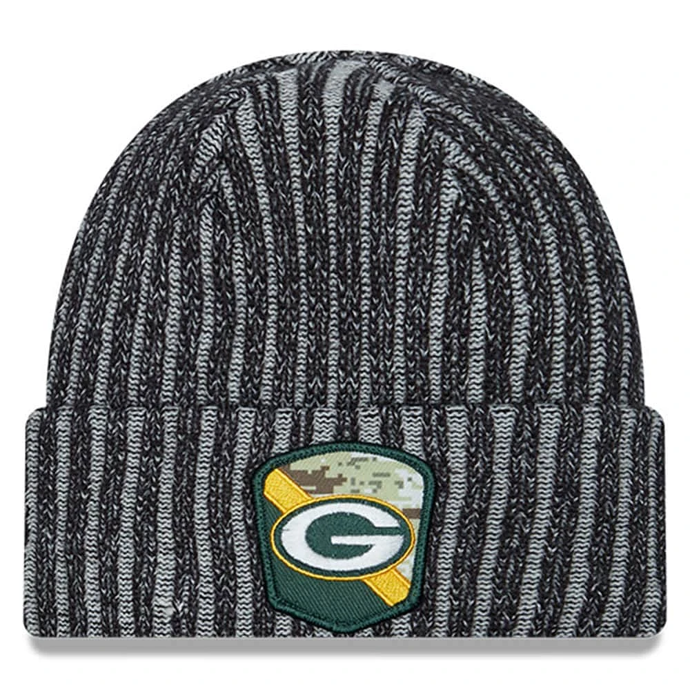 Bonnet en tricot à revers Salute To Service New Era pour hommes, noir, Green Bay Packers 2023