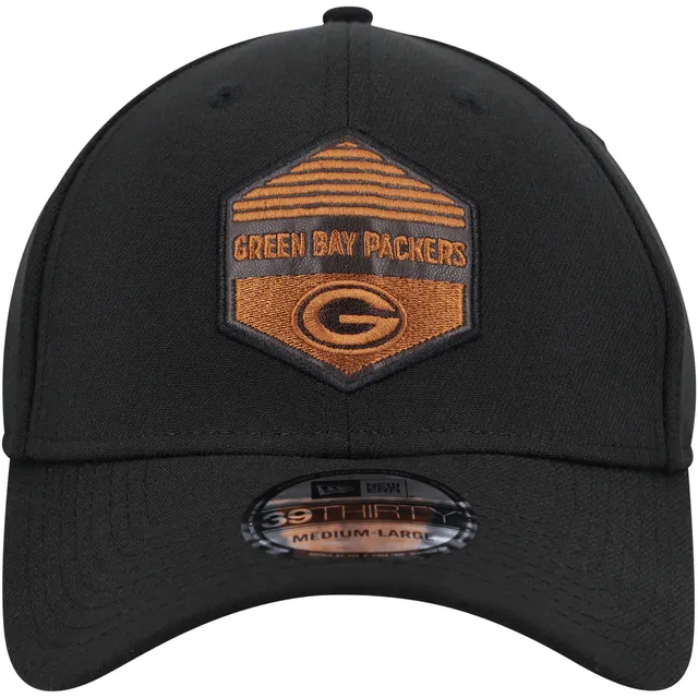 Men's New Era Black Green Bay Packers Main 39THIRTY Flex Hat Size: Small/Medium