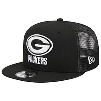 Men's New Era Black Green Bay Packers Main Trucker 9FIFTY Snapback Hat Main Trucker 9FIFTY Snapback Hat