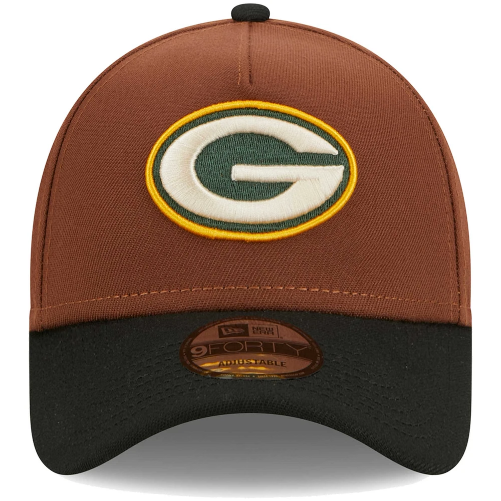 Men's New Era Brown Green Bay Packers Harvest A-Frame  9FORTY Adjustable Hat