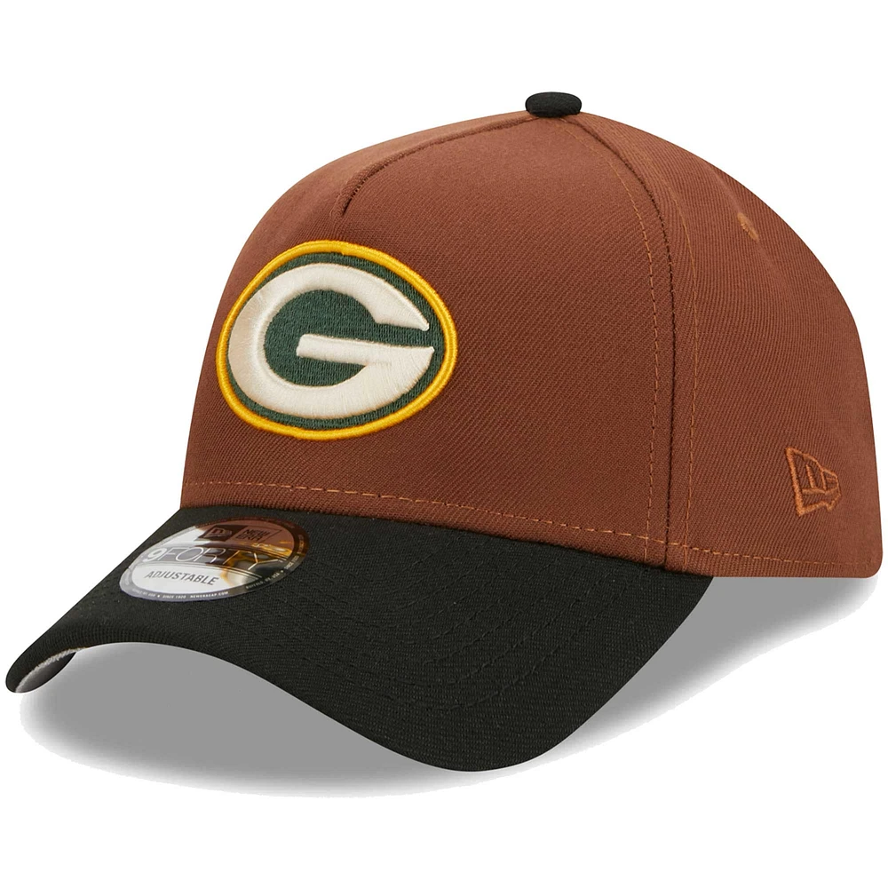 Men's New Era Brown Green Bay Packers Harvest A-Frame  9FORTY Adjustable Hat