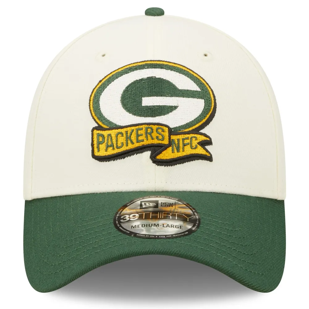 Casquette New Era 2022 Sideline 39THIRTY 2-Tone Flex pour homme, crème/vert Green Bay Packers