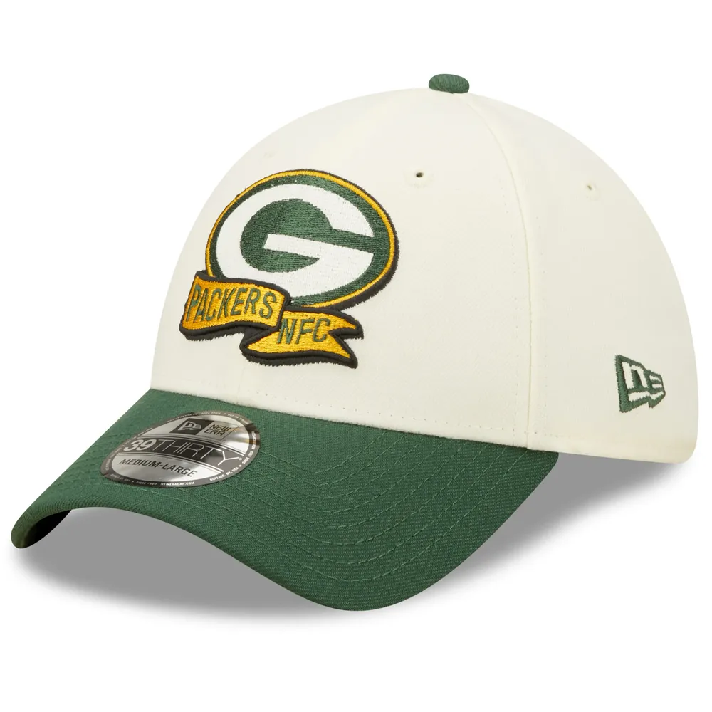 Casquette New Era 2022 Sideline 39THIRTY 2-Tone Flex pour homme, crème/vert Green Bay Packers