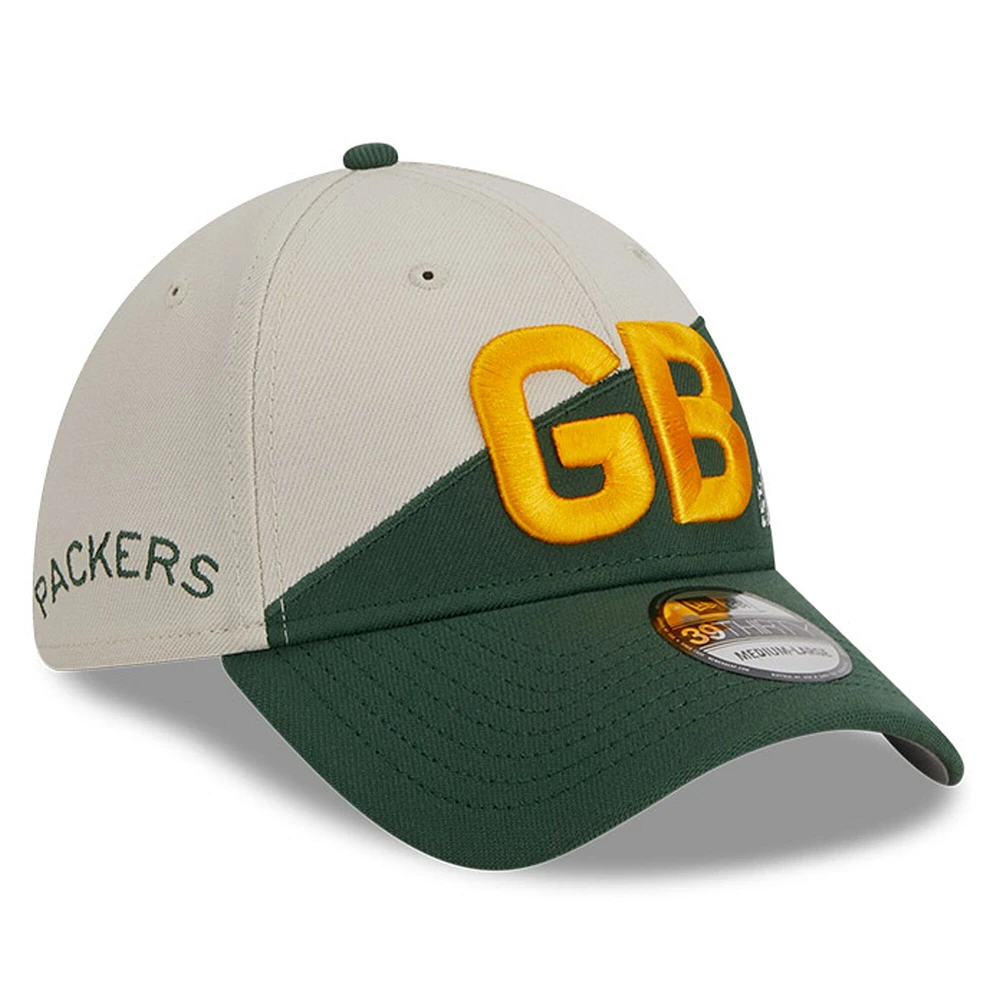 Casquette Flex New Era pour homme, crème/vert Green Bay Packers 2023 Sideline Historic 39THIRTY