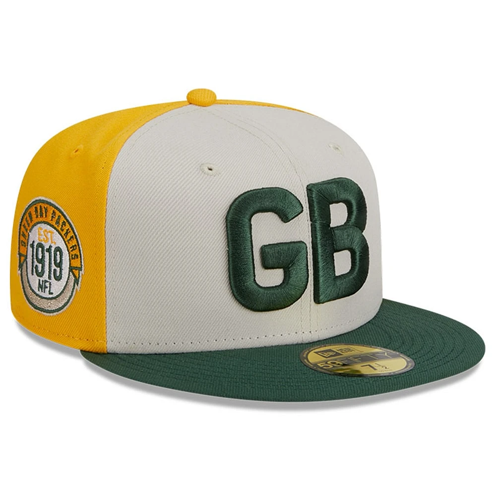 Casquette ajustée New Era 2023 Sideline Historic 59FIFTY pour homme, crème/vert Green Bay Packers